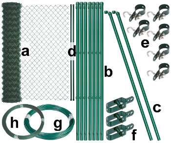 Maschendrahtzaun - Set 15 Meter, grün, zur Garteneinzäunung, Einzelteile aufgereiht mit Maschendraht, Metallpfosten zum Einbetonieren und Zubehör