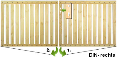 Geländertor zweiflügelig mit  Schlossfräsung DIN- rechts, kesseldruckimprägniert, für Geländer - Holzzäune