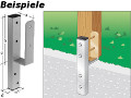 Y-Pfostenträger Detailansicht mit Bemaßung und Anbringung eines Holzpfosten