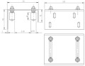 Zeichnung mit Bemaßungen für die Führungsplatte mit vier Rollen und Bohrungen zur Pfosten/Wandmontage, für Schiebetore